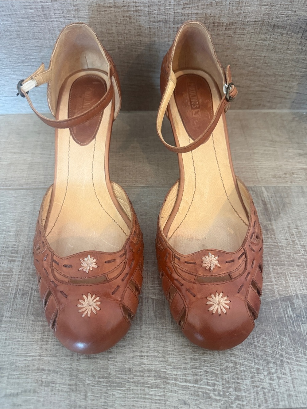 Pikolinos brown Artisan Leather ankle strap wedge sandals 40 8.5 9